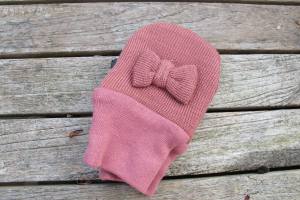 Baby Handschuhe von Racing Kids Wolle wild rose  einfarbig   mit Schleife